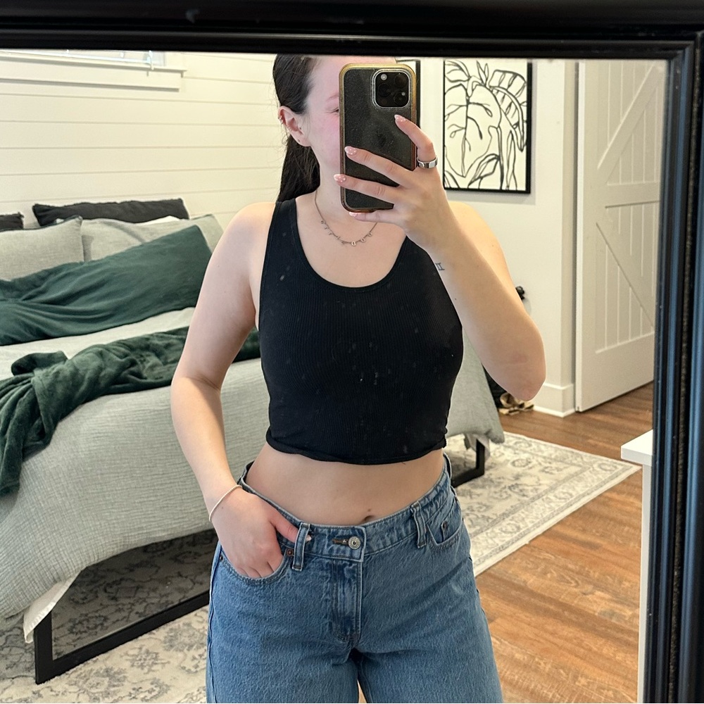 Urban Outfitters Black Ribbed Open Back Crop Tank Top